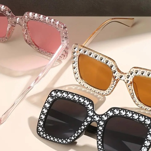 Large Square Glasses w/Shiny Rhinestone! Candy Color Decorative Shades! 1 Pair - Picture 2 of 4